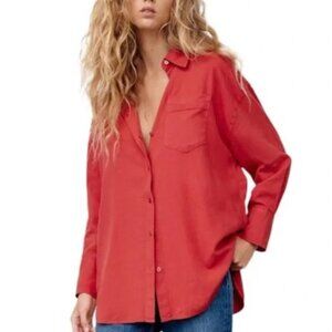 Zara Women's Small Coral Button-down Shirt 55% Linen